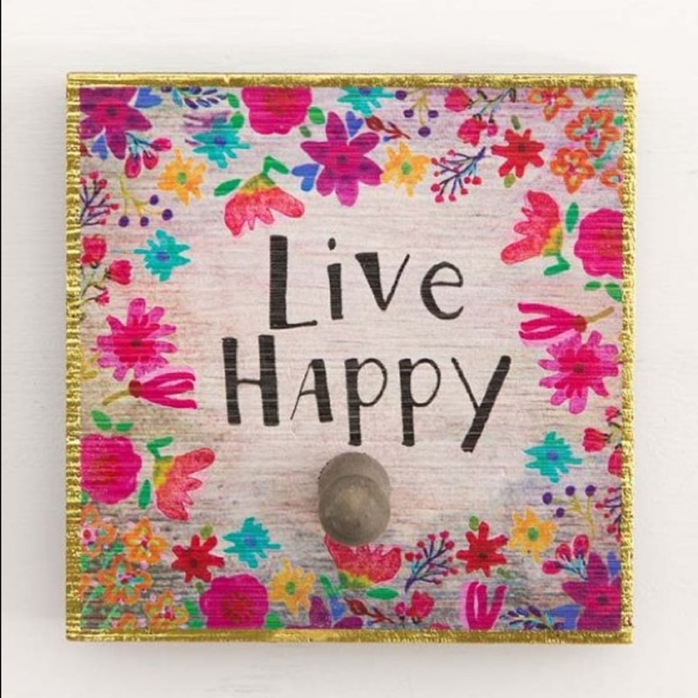 Live Happy Wood Wall Hook 🦋